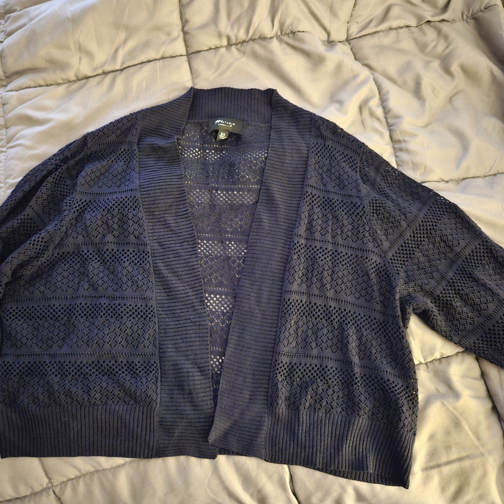 Women's Navy Blue Open-Knit Sweater
